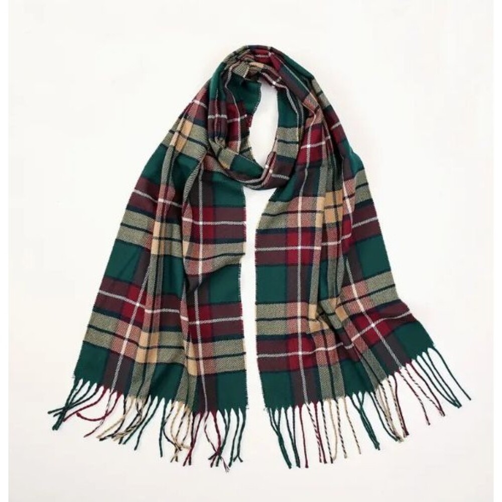 Women's Plaid Scarf with tassels 12x37in soft